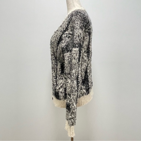 IRO Merino Wool Alpaca Button Front Long Sleeve Black Cream Cardigan Size 4 - Picture 5 of 11